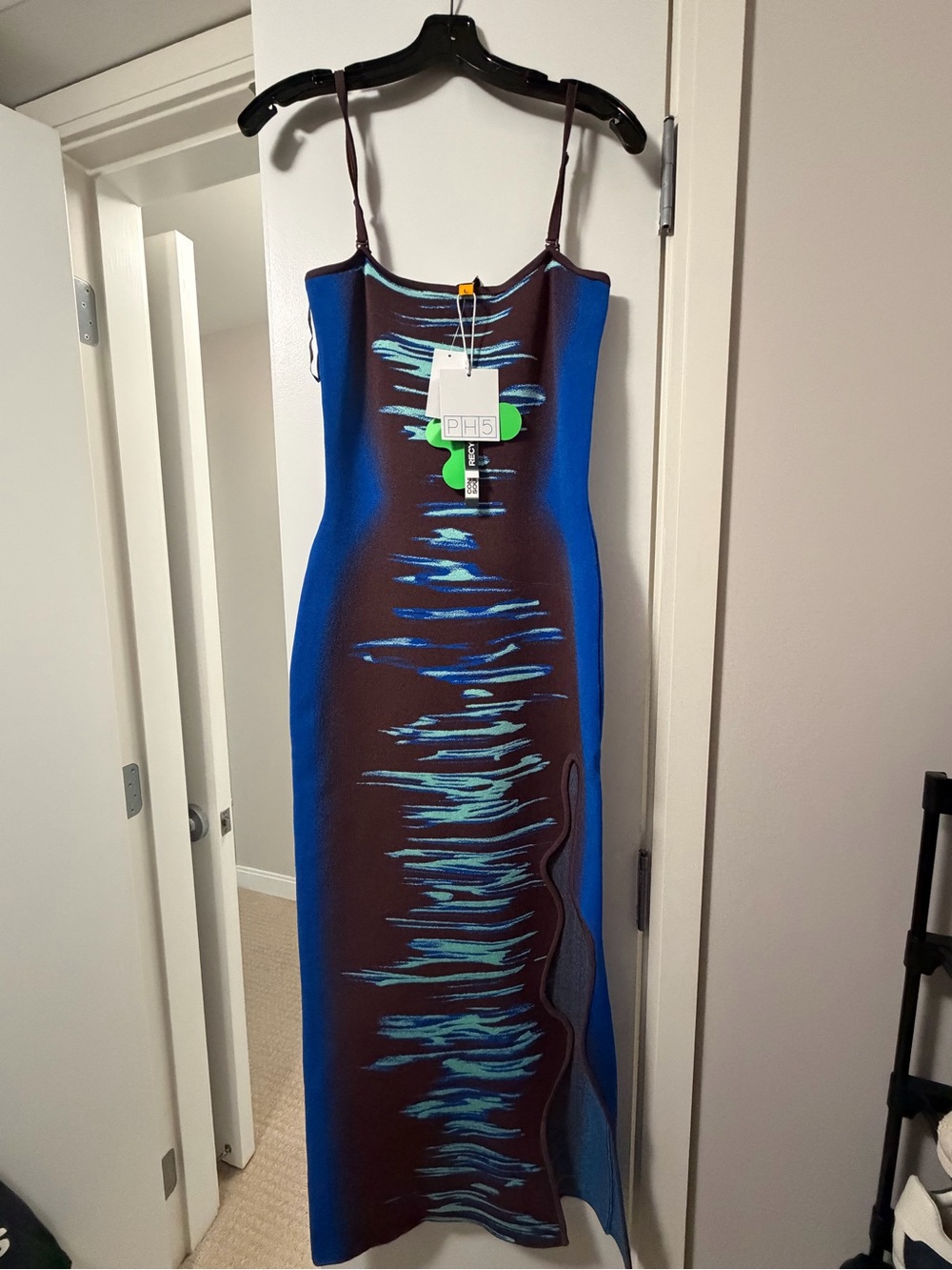 PH5 Electric Blue and Chocolate Brown Abstract Slip Maxi Dress